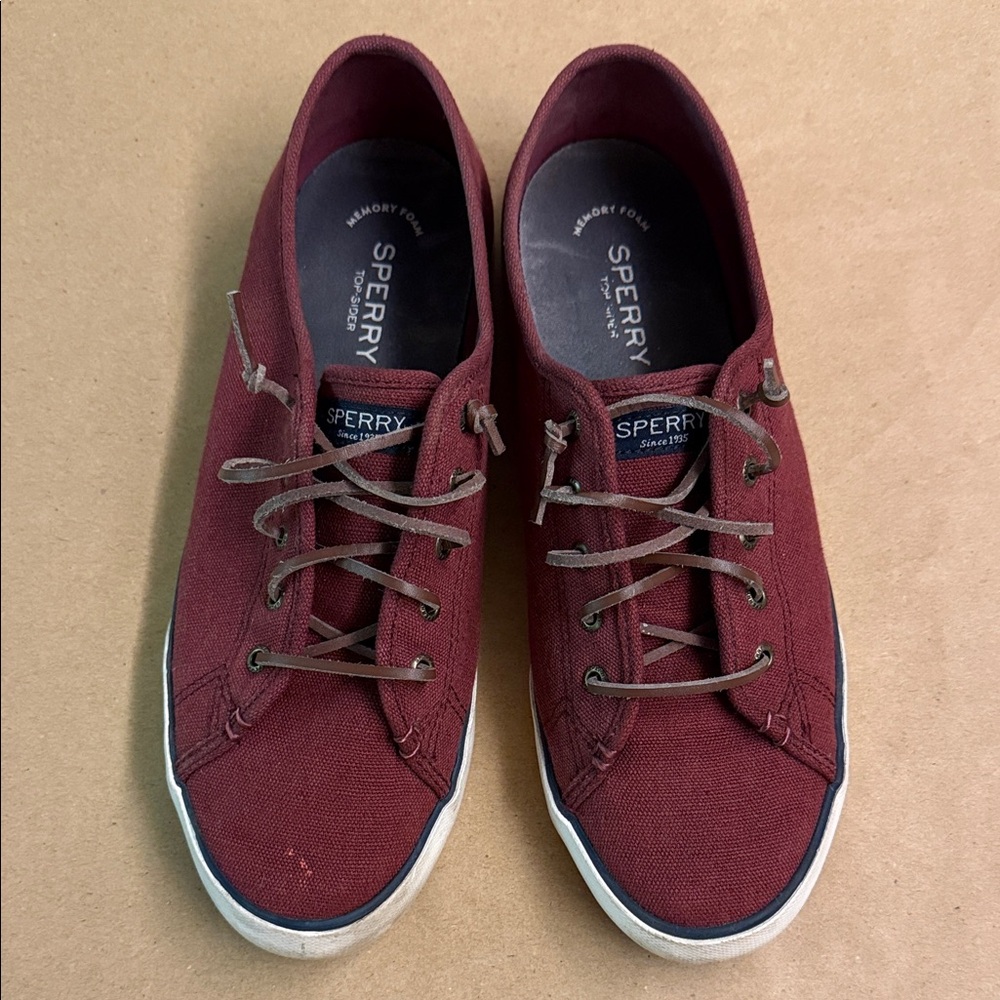 SPERRY Burgundy Canvas Sneakers - Women’s Comfy Slip-On Shoes - US Size 11 - Picture 3 of 13